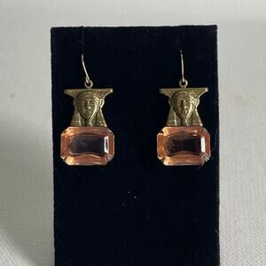 Sadie Green Eqyptian Tutankhamun Pharoh Earrings Peach Stone Gold Tone Pierced